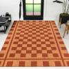 JONATHAN Y CHG100A-5 Peater Classic Casual Commerical Natural Coir Light Brown 5 ft. x 8 ft. Doormat for Entrance, Front Door, Entryway(Natural/Red – Checkerboard)