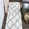 JONATHAN Y Catala Moroccan Diamond Shag White/Gray Runner Rug, 2×8, Bohemian, Contemporary, Easy-Cleaning for Living Room, Bedroom, Kitchen, Pet Friendly, Non-Shedding (MOH405A-28)(White/Gray)