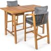 JONATHAN Y DNG2000A-3SET Porto Modern Coastal 3-Piece Acacia Wood Outdoor Bar Set with Cushions Contemporary, Transitional, Rustic, Bohemian, Cottage, Beige/Light Teak(Gray/Teak Brown)