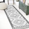 JONATHAN Y Diamond Tribal Medallion Indoor Outdoor Runner Rug 2X8 Black/Ivory, Marokko for Backyard, Patio, Porch, Easy-Cleaning, High Traffic, Pet-Friendly, Non-Shedding (SMB127F-28)(Ivory/Black)