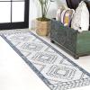 JONATHAN Y Diamond Tribal Medallion Indoor Outdoor Runner Rug 2X8 Black/Ivory, Marokko for Backyard, Patio, Porch, Easy-Cleaning, High Traffic, Pet-Friendly, Non-Shedding (SMB127F-28)(Ivory/Blue)