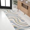 JONATHAN Y Flow Abstract Swirl Indoor Area Rug 8×10, Blue/Mustard/Gray, Modern, Coastal, Easy-Cleaning for Living Room, Bedroom, Kitchen, Pet Friendly, Non-Shedding (DZC100C-8)(Blue/Mustard/Gray)