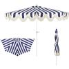 JONATHAN Y Half Umbrella UMB1201B Beverly 9 ft. Designer Classic Scalloped Fringe Market Patio with Crank, Push Button Tilt and UV Protection in Navy/White(Navy/White – White Pole)