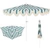 JONATHAN Y Half Umbrella UMB1201B Beverly 9 ft. Designer Classic Scalloped Fringe Market Patio with Crank, Push Button Tilt and UV Protection in Navy/White(Green/White – White Pole)