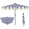 JONATHAN Y Half Umbrella UMB1201B Beverly 9 ft. Designer Classic Scalloped Fringe Market Patio with Crank, Push Button Tilt and UV Protection in Navy/White(Navy/White)