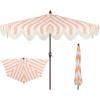 JONATHAN Y Half Umbrella UMB1201B Beverly 9 ft. Designer Classic Scalloped Fringe Market Patio with Crank, Push Button Tilt and UV Protection in Navy/White(Coral Pink/White)
