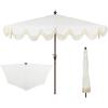 JONATHAN Y Half Umbrella UMB1201B Beverly 9 ft. Designer Classic Scalloped Fringe Market Patio with Crank, Push Button Tilt and UV Protection in Navy/White(Cream/White)
