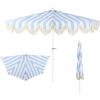 JONATHAN Y Half Umbrella UMB1201B Beverly 9 ft. Designer Classic Scalloped Fringe Market Patio with Crank, Push Button Tilt and UV Protection in Navy/White(Light Blue/White – White Pole)