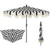 JONATHAN Y Half Umbrella UMB1201B Beverly 9 ft. Designer Classic Scalloped Fringe Market Patio with Crank, Push Button Tilt and UV Protection in Navy/White(Black/White)