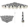 JONATHAN Y Half Umbrella UMB1201B Beverly 9 ft. Designer Classic Scalloped Fringe Market Patio with Crank, Push Button Tilt and UV Protection in Navy/White(Black/White – White Pole)