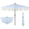 JONATHAN Y Half Umbrella UMB1201B Beverly 9 ft. Designer Classic Scalloped Fringe Market Patio with Crank, Push Button Tilt and UV Protection in Navy/White(Light Blue/White)