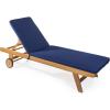 JONATHAN Y LNG1000D Mallorca 77.56″x23.62″ Modern Classic Adjustable Acacia Wood Chaise Outdoor Lounge Chair with Cushion & Wheels Coastal, Bohemian, Minimalist, Traditional, Dark Gray/Natural(Navy/Natural)