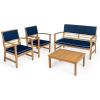 JONATHAN Y LVG1000B-4SET Barclay 4-Piece Modern Coastal Acacia Wood Conversation Outdoor Patio Set with Cushions Transitional, Classic, Traditional, Vintage, Mid-Century, Dark Gray/Teak Brown(Navy/Teak Brown)