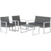 JONATHAN Y LVG1102A-4SET Elina 4-Piece Modern Coastal Faux Wicker Conversation Outdoor Patio Set Mid-Century, Classic, Contemporary, Traditional, Minimalist, White/Gray(White/Gray)