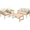 JONATHAN Y LVG1202A-4SET Tavira 4-Piece Modern Bohemian Acacia Wood Outdoor Patio Set with Cushions and Plain Decorative Pillows Coastal, Contemporary, Transitional, Rustic, Cottage, Beige/Light Teak(Beige/Light Teak)