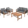JONATHAN Y LVG1202A-4SET Tavira 4-Piece Modern Bohemian Acacia Wood Outdoor Patio Set with Cushions and Plain Decorative Pillows Coastal, Contemporary, Transitional, Rustic, Cottage, Beige/Light Teak(Gray/Teak Brown)