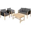 JONATHAN Y LVG1202A-4SET Tavira 4-Piece Modern Bohemian Acacia Wood Outdoor Patio Set with Cushions and Plain Decorative Pillows Coastal, Contemporary, Transitional, Rustic, Cottage, Beige/Light Teak(Black/Light Teak)