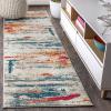 JONATHAN Y Modern Abstract Brushstroke Cream/Blue Indoor Area Rug, 5×8, Contemporary POP, Transitional, Easy-Cleaning for Living Room, Bedroom, Kitchen, Pet Friendly, Non-Shedding (CTP102C-5)(Cream/Blue)