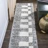 JONATHAN Y Petra Abstract Stripe Shag White/Gray Runner Rug, 2×8, Geometric, Bohemian, Contemporary, Easy-Cleaning for Living Room, Bedroom, Kitchen, Pet Friendly, Non-Shedding (MOH407A-28)(White/Gray)