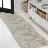 JONATHAN Y Petra Abstract Stripe Shag White/Gray Runner Rug, 2×8, Geometric, Bohemian, Contemporary, Easy-Cleaning for Living Room, Bedroom, Kitchen, Pet Friendly, Non-Shedding (MOH407A-28)(Gray/Ivory)