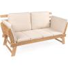 JONATHAN Y SFB1000A Hartley 2-Seat Modern Scandinavian Folding Wood Outdoor Day Bed Sofa Mid-Century, Classic, Transitional, Industrial for Backyard, Patio, Porch, Beige/Light Teak