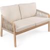JONATHAN Y SFB1001A Arwen Modern Bohemian Roped Acacia Wood Outdoor Loveseat with Cushions Coastal, Contemporary, Transitional, Rustic for Backyard, Patio, Porch, Beige/Light Teak(Beige/Light Teak)