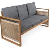 JONATHAN Y SFB1002A Gable 3-Seat Mid-Century Modern Roped Acacia Wood Outdoor Sofa with Cushions Scandinavian, Classic, Transitional, Industrial for Backyard, Patio, Porch, Beige/Light Teak(Gray/Teak Brown)