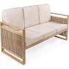 JONATHAN Y SFB1002A Gable 3-Seat Mid-Century Modern Roped Acacia Wood Outdoor Sofa with Cushions Scandinavian, Classic, Transitional, Industrial for Backyard, Patio, Porch, Beige/Light Teak(Beige/Light Teak)