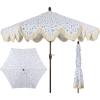 JONATHAN Y UMB1001 Collins 9 ft. Classic Cottage Tassel Market Patio Umbrella with Auto-Tilt, Crank, Wind Vent and UV Protection(Blue/White/Cream)