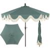 JONATHAN Y UMB1001 Collins 9 ft. Classic Cottage Tassel Market Patio Umbrella with Auto-Tilt, Crank, Wind Vent and UV Protection(Green/Cream)