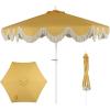 JONATHAN Y UMB1001 Collins 9 ft. Classic Cottage Tassel Market Patio Umbrella with Auto-Tilt, Crank, Wind Vent and UV Protection(Mustard Yellow/Cream)