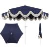 JONATHAN Y UMB1001 Collins 9 ft. Classic Cottage Tassel Market Patio Umbrella with Auto-Tilt, Crank, Wind Vent and UV Protection(Navy – White Pole)