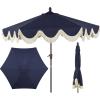 JONATHAN Y UMB1001 Collins 9 ft. Classic Cottage Tassel Market Patio Umbrella with Auto-Tilt, Crank, Wind Vent and UV Protection(Navy/Cream)