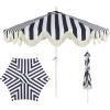 JONATHAN Y UMB1001 Collins 9 ft. Classic Cottage Tassel Market Patio Umbrella with Auto-Tilt, Crank, Wind Vent and UV Protection(Navy/White/Cream)