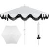 JONATHAN Y UMB1001 Collins 9 ft. Classic Cottage Tassel Market Patio Umbrella with Auto-Tilt, Crank, Wind Vent and UV Protection(White/Black)