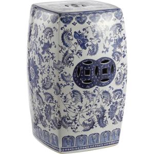 JONATHAN Y TBL1011A Floral Vine 18.5″ Chinoiserie Ceramice Square Indoor/Outdoor Garden Stool Bohemian, Coastal, Classic, Cottage, French Country, Traditional, Bathroom, Garden Room, Patio, Blue/White