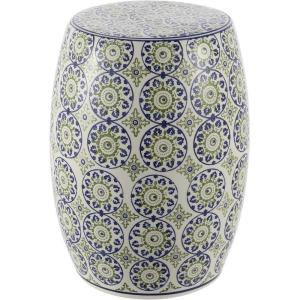 JONATHAN Y TBL1025A Lula 17.25″ Suzani Ceramic Indoor/Outdoor Garden Stool, Blue/Green, Classic, Coastal, Bohemian, Traditional, Mediterranean, Cottage for Living Room, Garden, Outdoor, Home