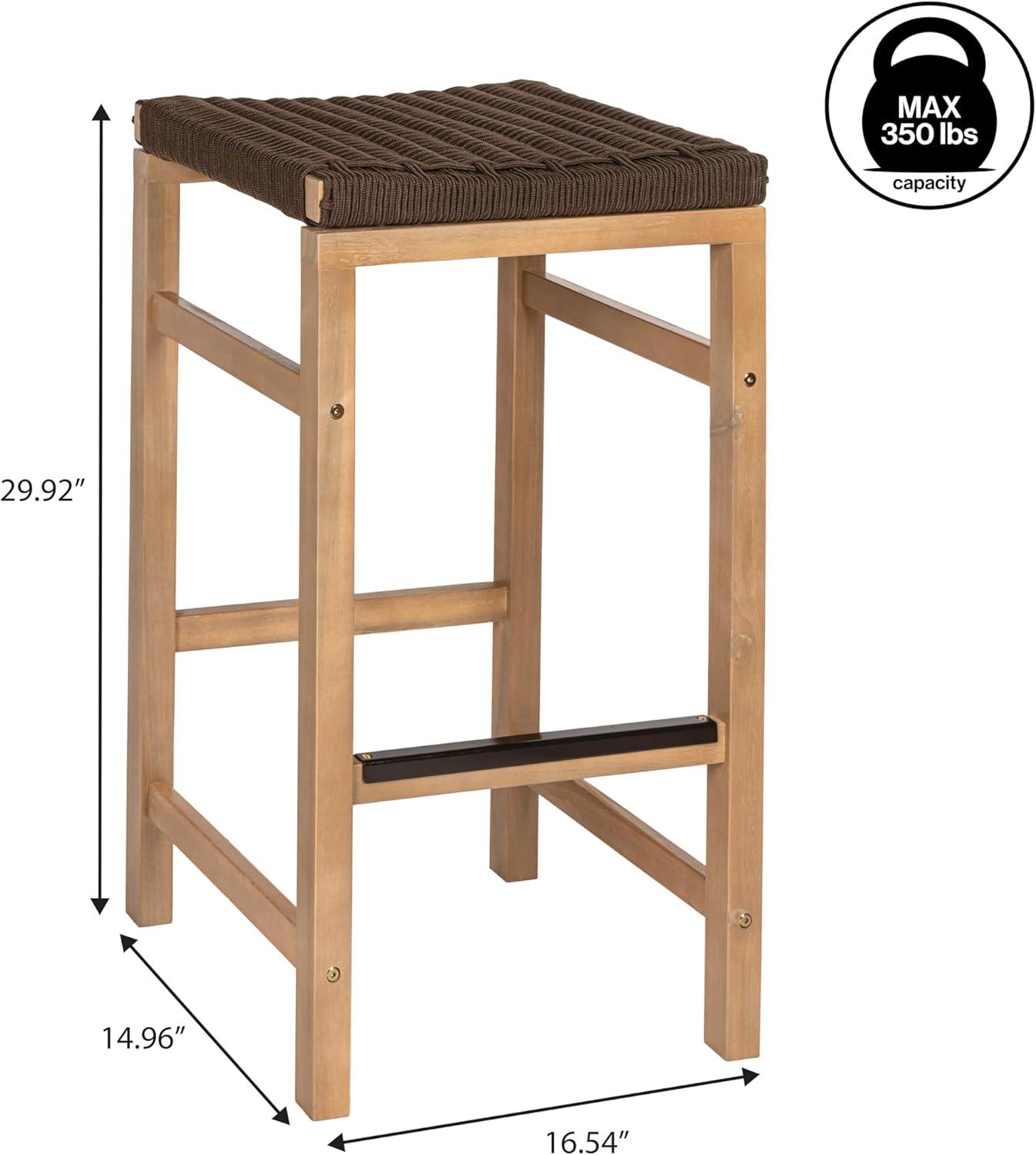 imageJONATHAN Y BSL1201ASET2 Armand 30quot Modern Coastal Backless Acacia Wood Outdoor Bar Stool with Woven Rope Seat for Pool Deck Poolside Light TeakIvory Set of 2Brown