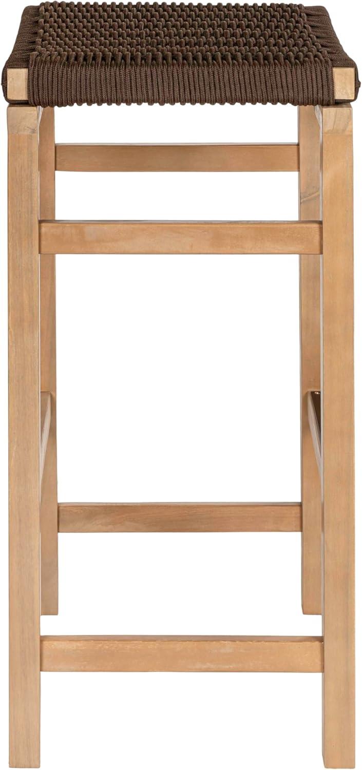 imageJONATHAN Y BSL1201ASET2 Armand 30quot Modern Coastal Backless Acacia Wood Outdoor Bar Stool with Woven Rope Seat for Pool Deck Poolside Light TeakIvory Set of 2Brown