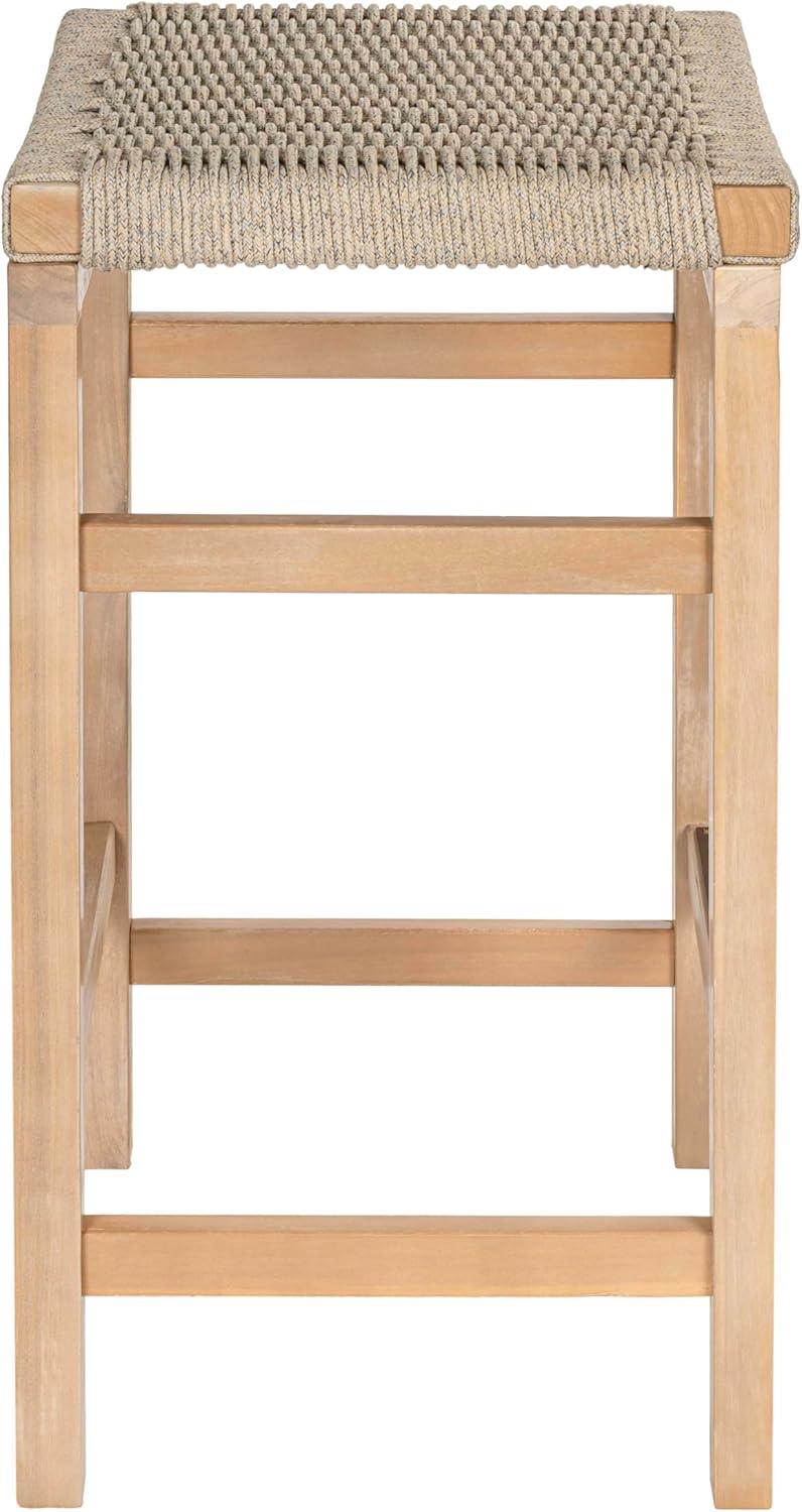 imageJONATHAN Y BSL1201ASET2 Armand 30quot Modern Coastal Backless Acacia Wood Outdoor Bar Stool with Woven Rope Seat for Pool Deck Poolside Light TeakIvory Set of 2Ivory