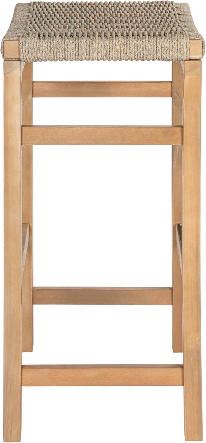 imageJONATHAN Y BSL1201ASET2 Armand 30quot Modern Coastal Backless Acacia Wood Outdoor Bar Stool with Woven Rope Seat for Pool Deck Poolside Light TeakIvory Set of 2Ivory