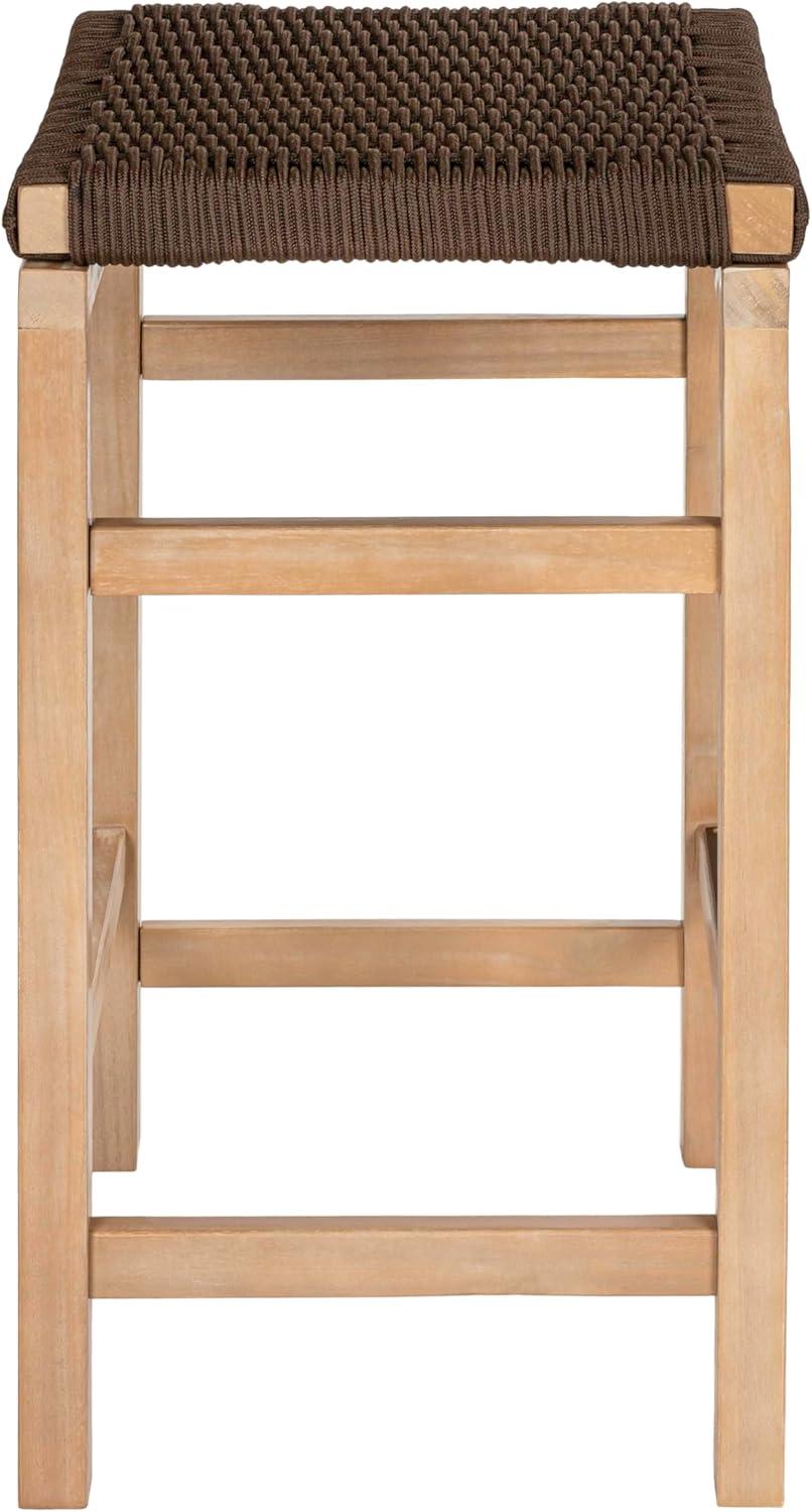 imageJONATHAN Y BSL1201ASET2 Armand 30quot Modern Coastal Backless Acacia Wood Outdoor Bar Stool with Woven Rope Seat for Pool Deck Poolside Light TeakIvory Set of 2Brown