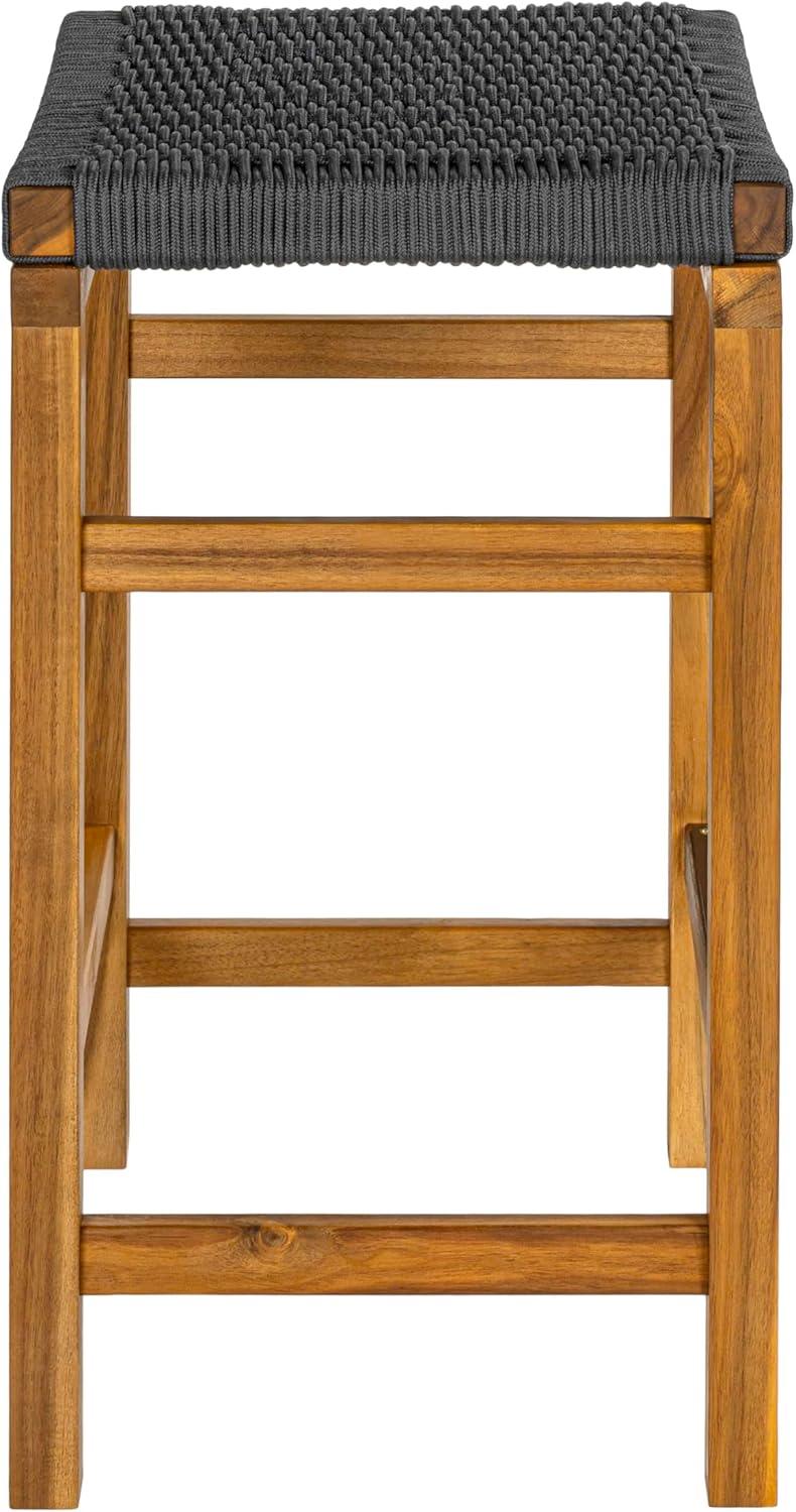 imageJONATHAN Y BSL1201ASET2 Armand 30quot Modern Coastal Backless Acacia Wood Outdoor Bar Stool with Woven Rope Seat for Pool Deck Poolside Light TeakIvory Set of 2Grey