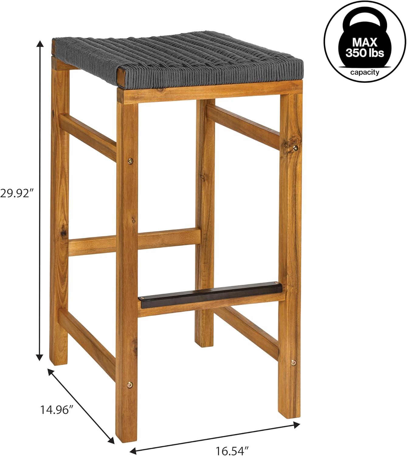 imageJONATHAN Y BSL1201ASET2 Armand 30quot Modern Coastal Backless Acacia Wood Outdoor Bar Stool with Woven Rope Seat for Pool Deck Poolside Light TeakIvory Set of 2Grey