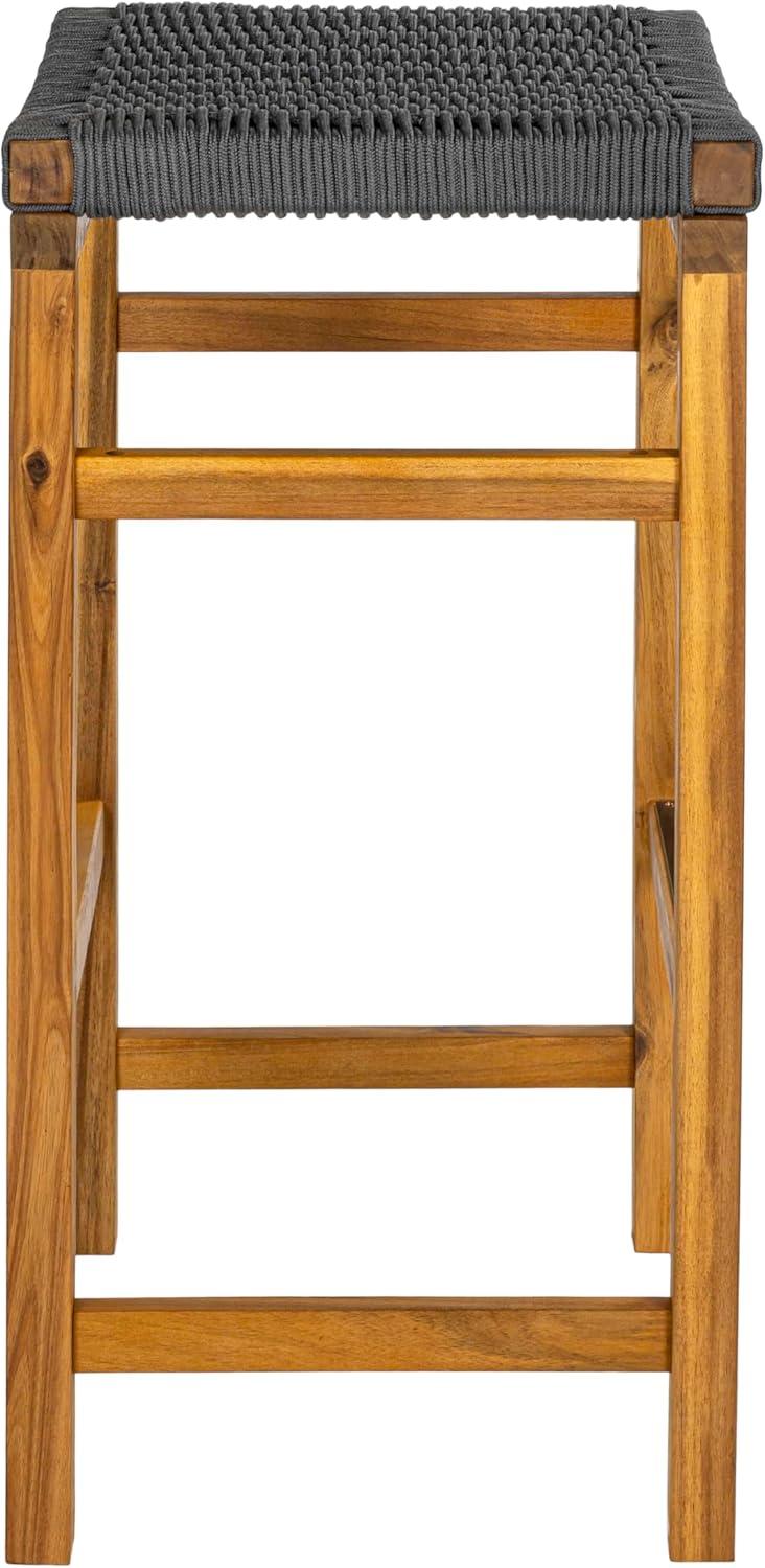 imageJONATHAN Y BSL1201ASET2 Armand 30quot Modern Coastal Backless Acacia Wood Outdoor Bar Stool with Woven Rope Seat for Pool Deck Poolside Light TeakIvory Set of 2Grey