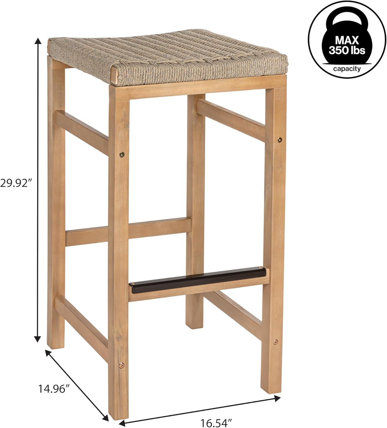 imageJONATHAN Y BSL1201ASET2 Armand 30quot Modern Coastal Backless Acacia Wood Outdoor Bar Stool with Woven Rope Seat for Pool Deck Poolside Light TeakIvory Set of 2Ivory