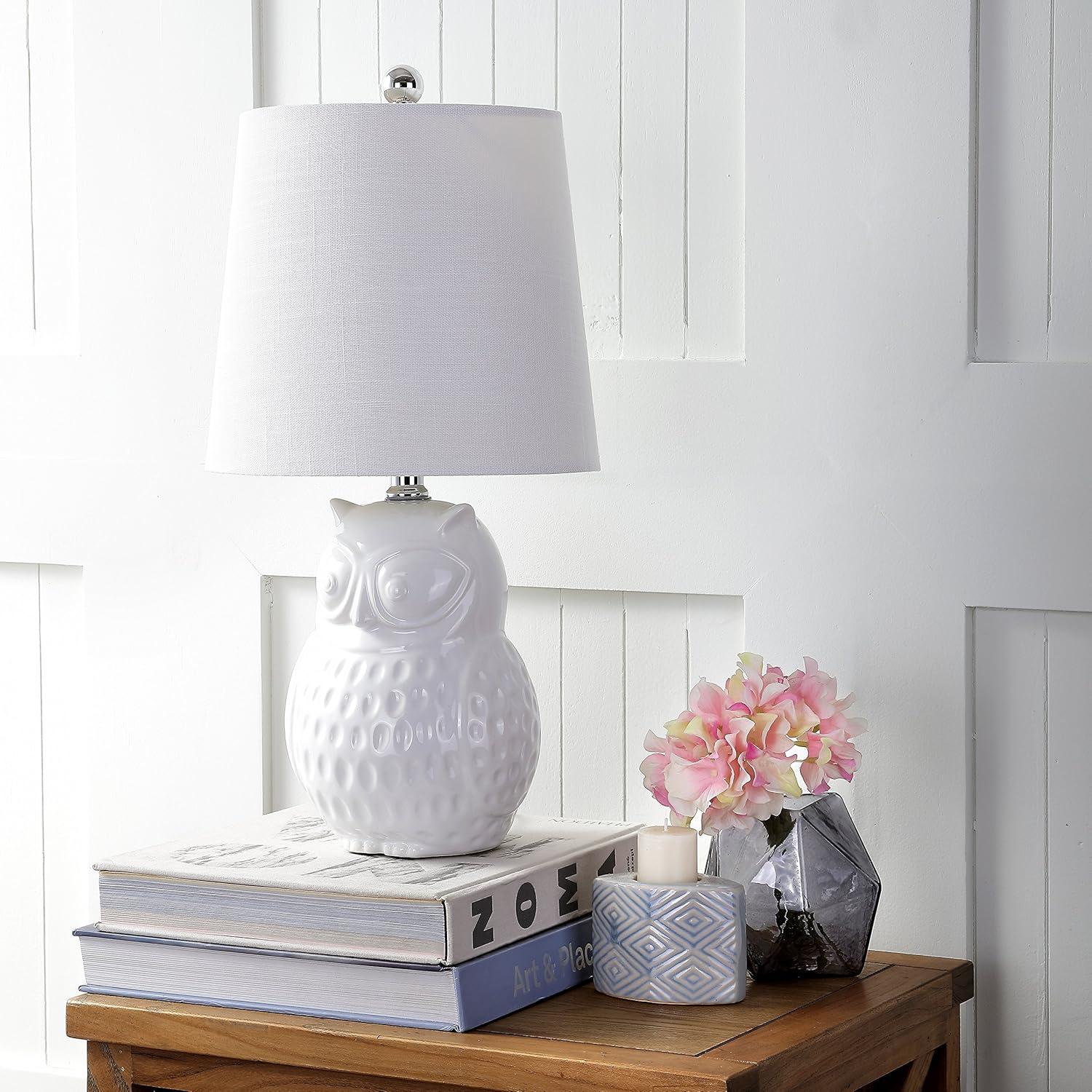 imageJONATHAN Y JYL1026A Hoot 205quot Ceramic Mini LED Table Lamp Cottage Transitional Modern Elegant Office Living Room Family Room Dining Room Bedroom Hallway Foyer White Owl