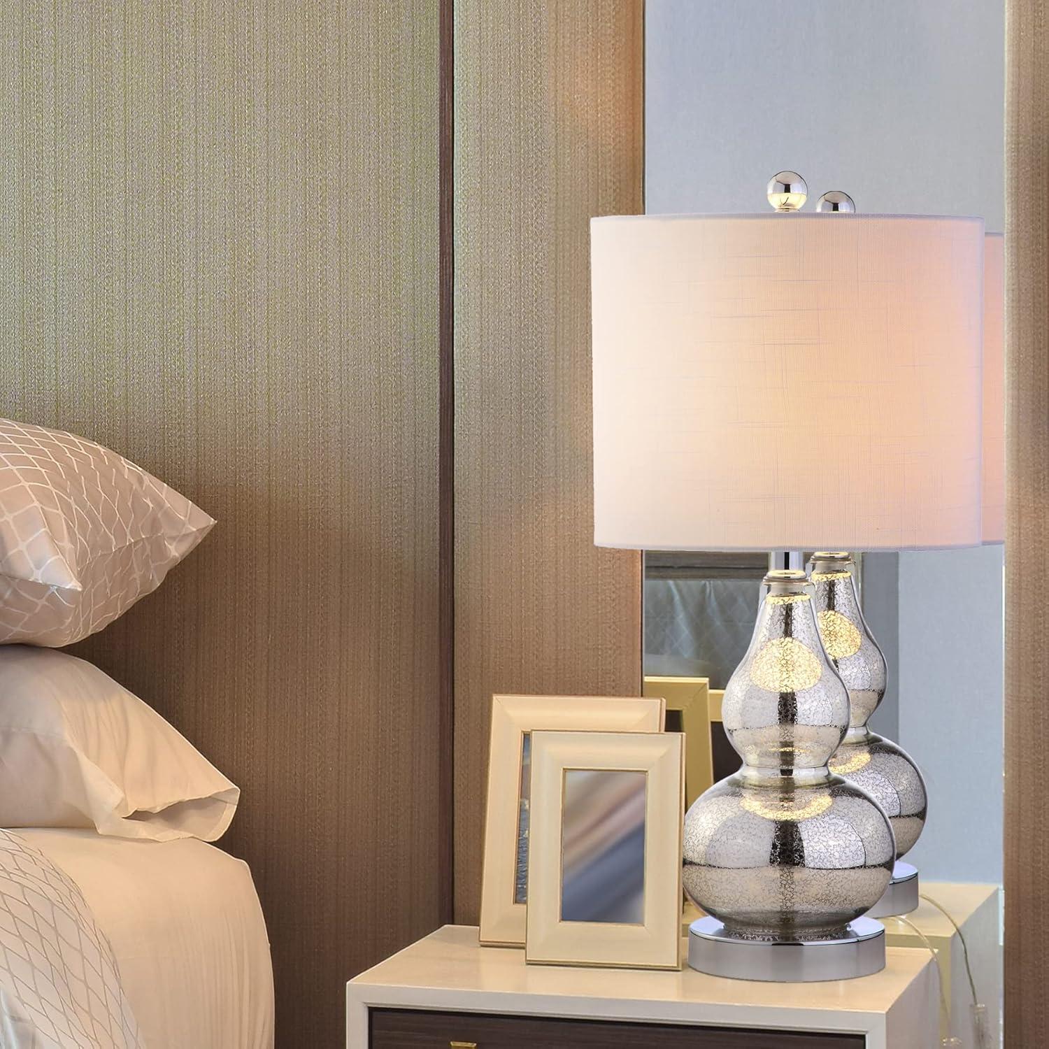 imageJONATHAN Y JYL1028A Anya 205quot Mini Glass LED Table Lamp Transitional Glam Midcentury Modern Elegant Office Living Room Family Room Dining Room Bedroom Hallway Foyer GrayMercury Silver