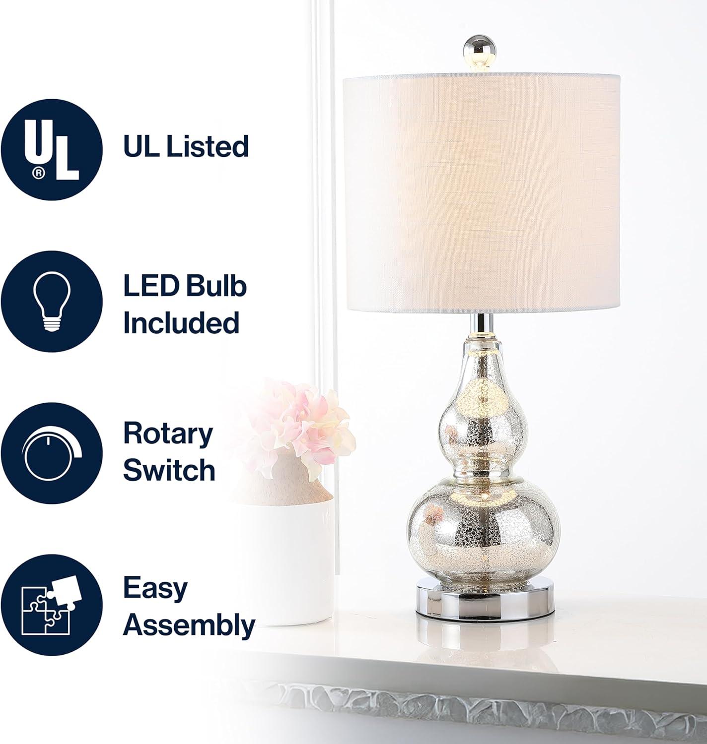 imageJONATHAN Y JYL1028A Anya 205quot Mini Glass LED Table Lamp Transitional Glam Midcentury Modern Elegant Office Living Room Family Room Dining Room Bedroom Hallway Foyer GrayMercury Silver