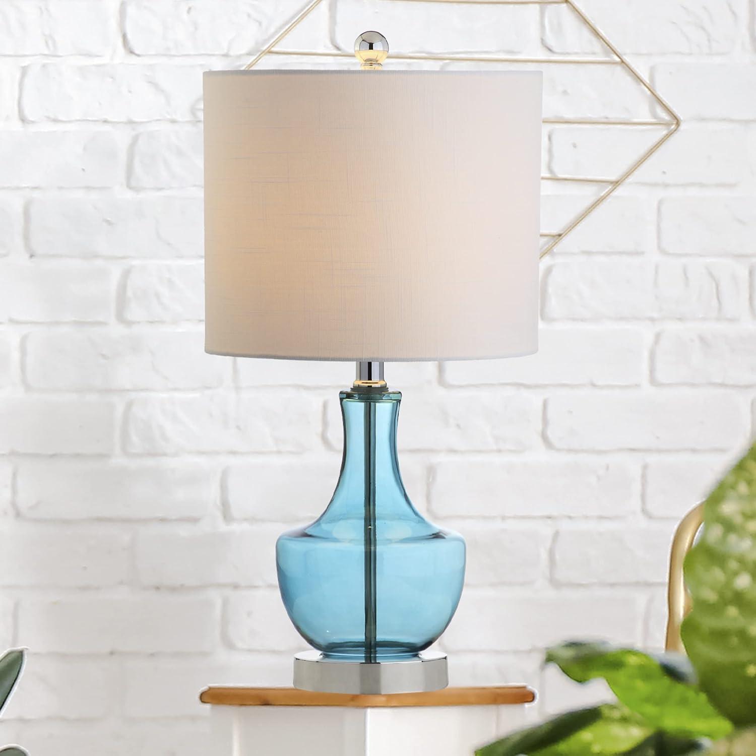 imageJONATHAN Y JYL1029B Colette 20quot Mini Glass LED Table Lamp Transitional Glam Global Modern Elegant Office Living Room Family Room Dining Room Bedroom Hallway Foyer SilverAmalfi Blue